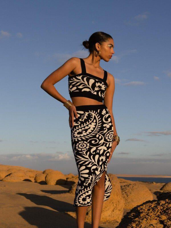 Amina Black & White Knit Crop Top
