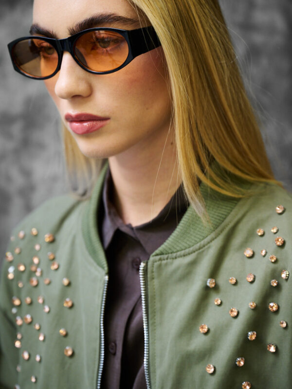 CRYSTAL OLIVE BOMBER JACKET