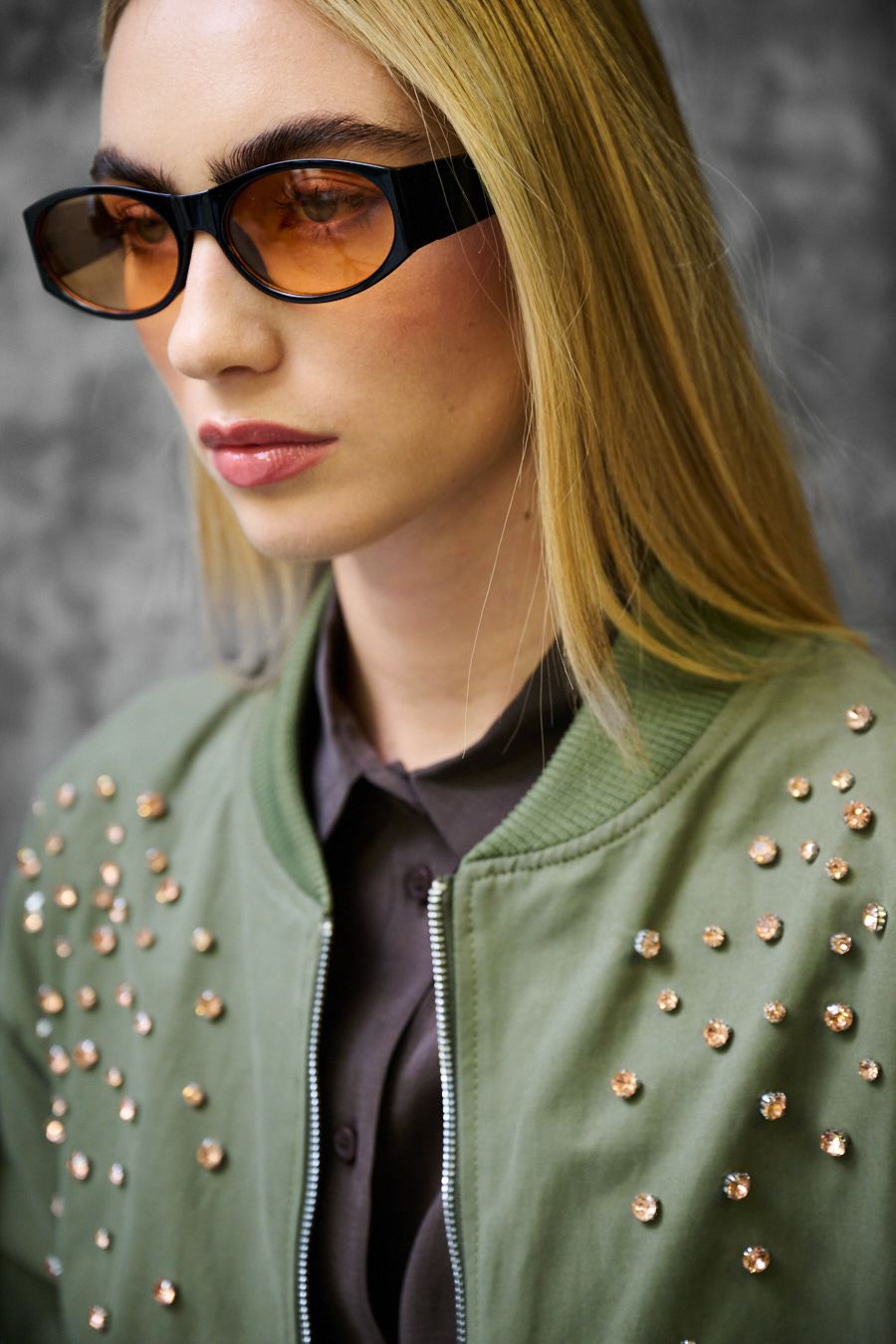 CRYSTAL OLIVE BOMBER JACKET - Image 2