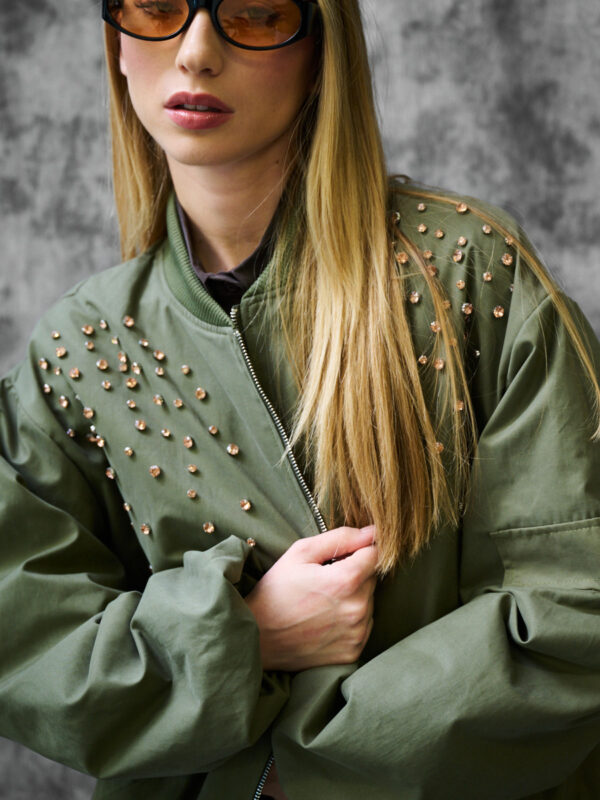 CRYSTAL OLIVE BOMBER JACKET